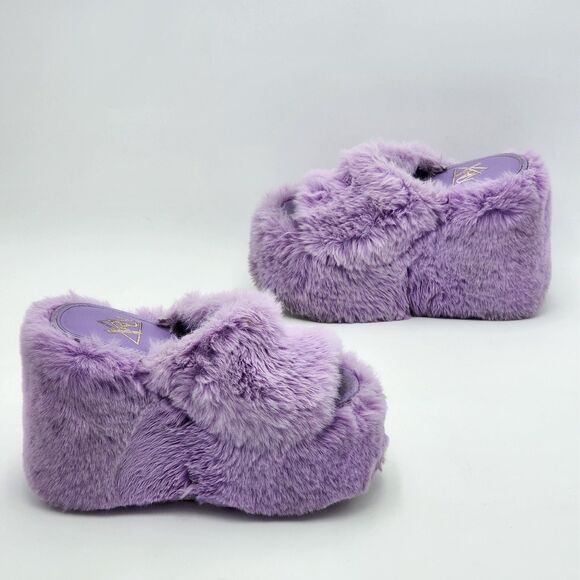 YRU Gravity Light Purple Faux Fur Platform Slides Sandals Size 7 - Picture 5 of 10